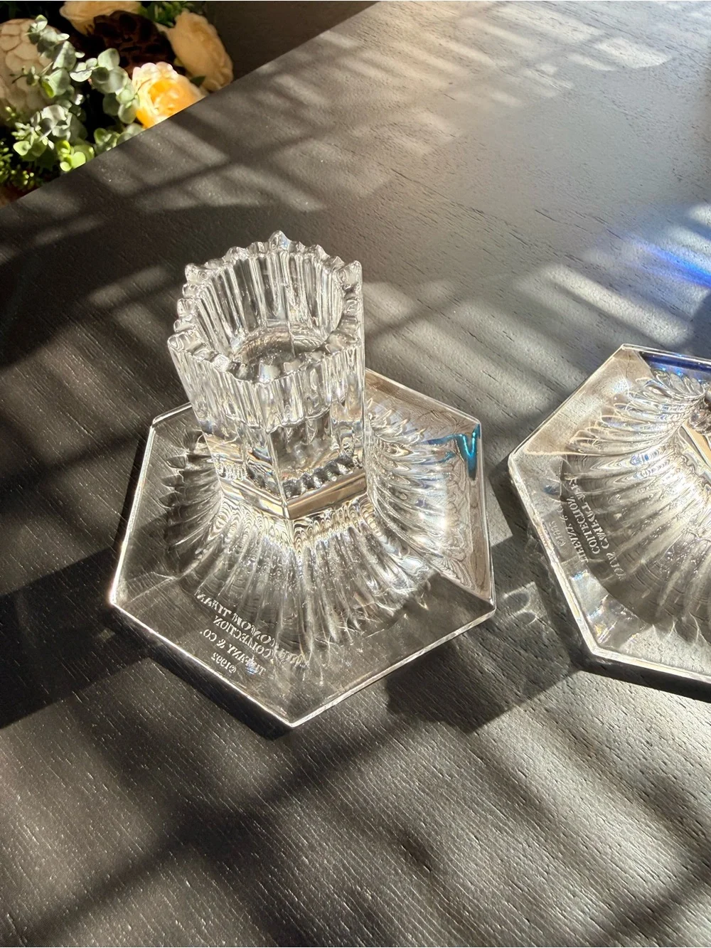 Pair Tiffany Louis Comfort Collection Crystal Pleated Candle Holders